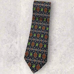 CHRISTIAN DIOR Silk Tie ITALY Navy Burgundy Green Baroque Floral W:3.7" EUC
